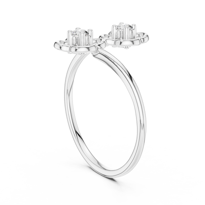 925 Silver Moissanite Flower Bypass Open Ring 14K Gold Plated