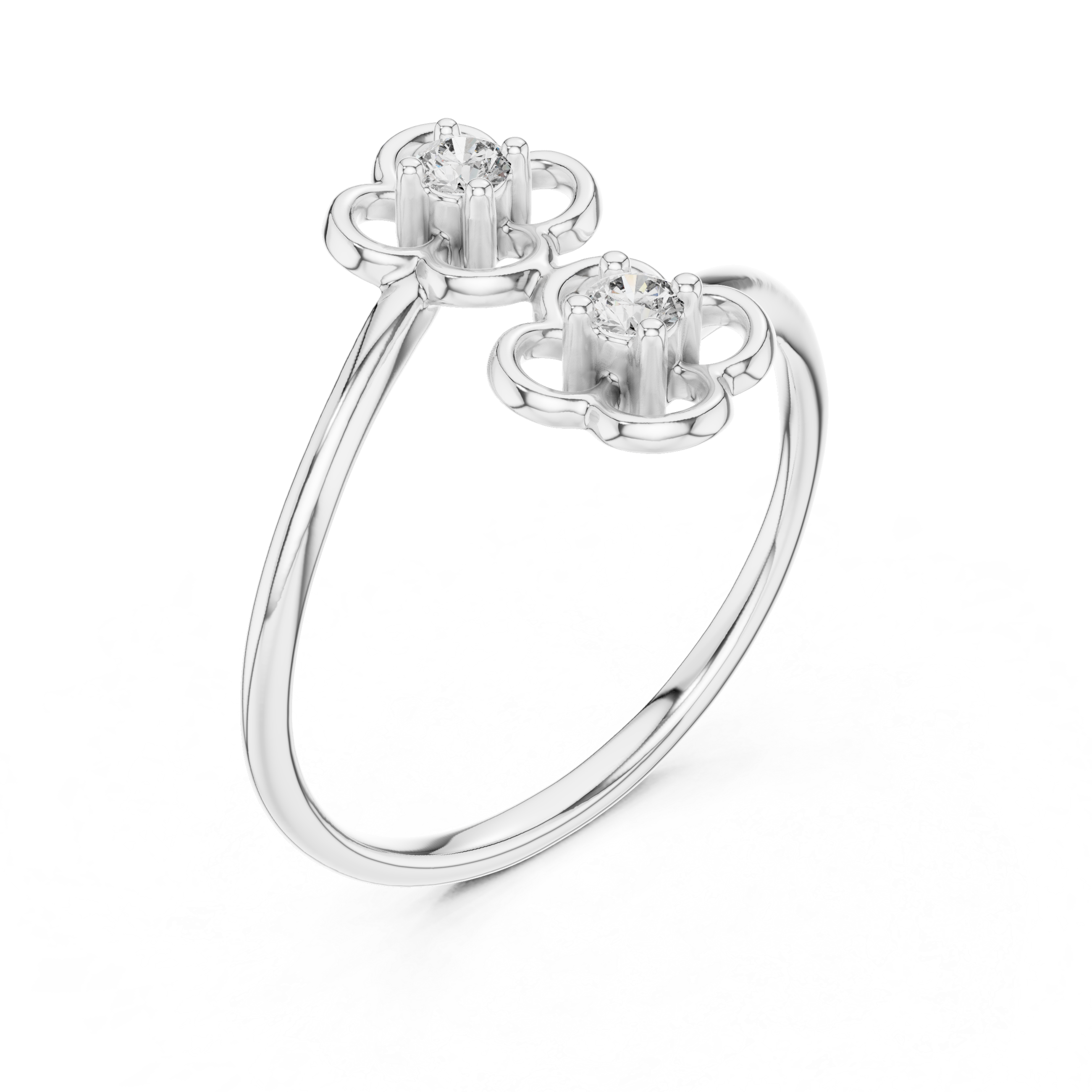 925 Silver Moissanite Flower Bypass Open Ring 14K Gold Plated
