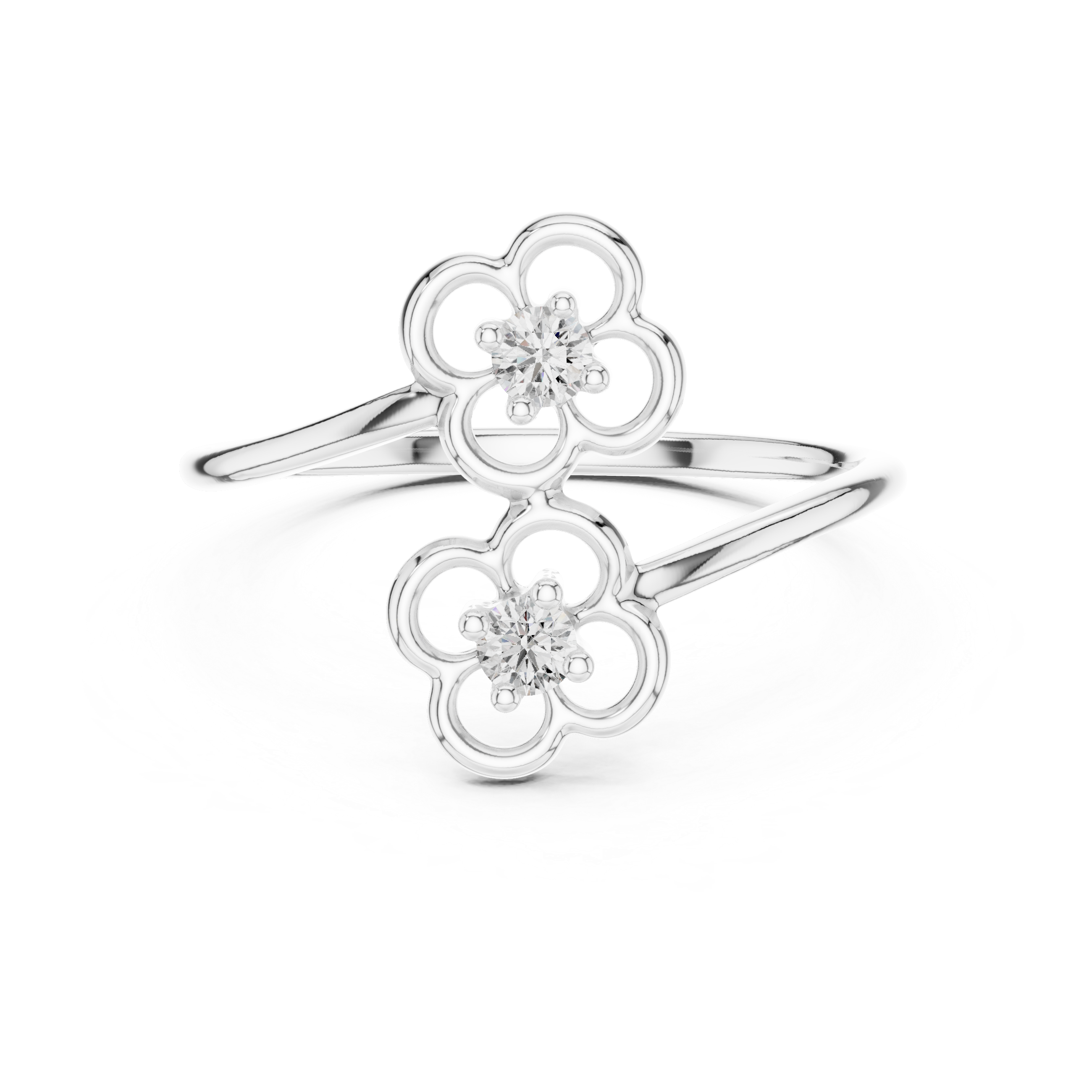 925 Silver Moissanite Flower Bypass Open Ring 14K Gold Plated