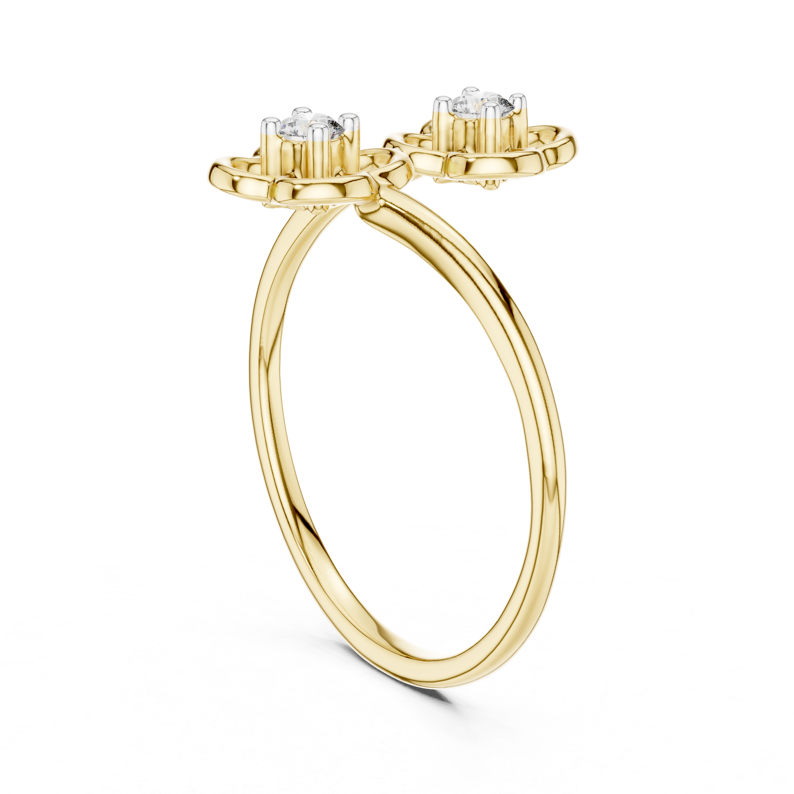 925 Silver Moissanite Flower Bypass Open Ring 14K Gold Plated