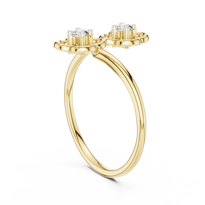 925 Silver Moissanite Flower Bypass Open Ring 14K Gold Plated