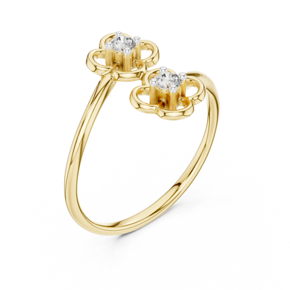 925 Silver Moissanite Flower Bypass Open Ring 14K Gold Plated