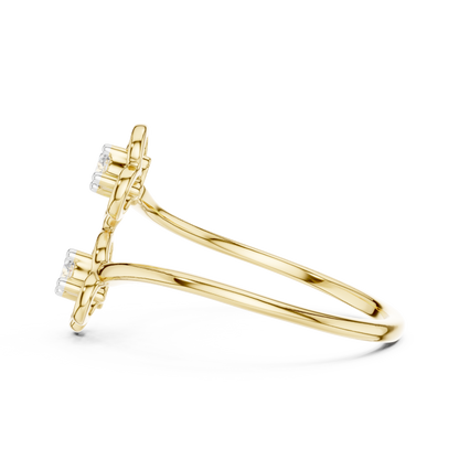 925 Silver Moissanite Flower Bypass Open Ring 14K Gold Plated
