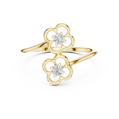 925 Silver Moissanite Flower Bypass Open Ring 14K Gold Plated