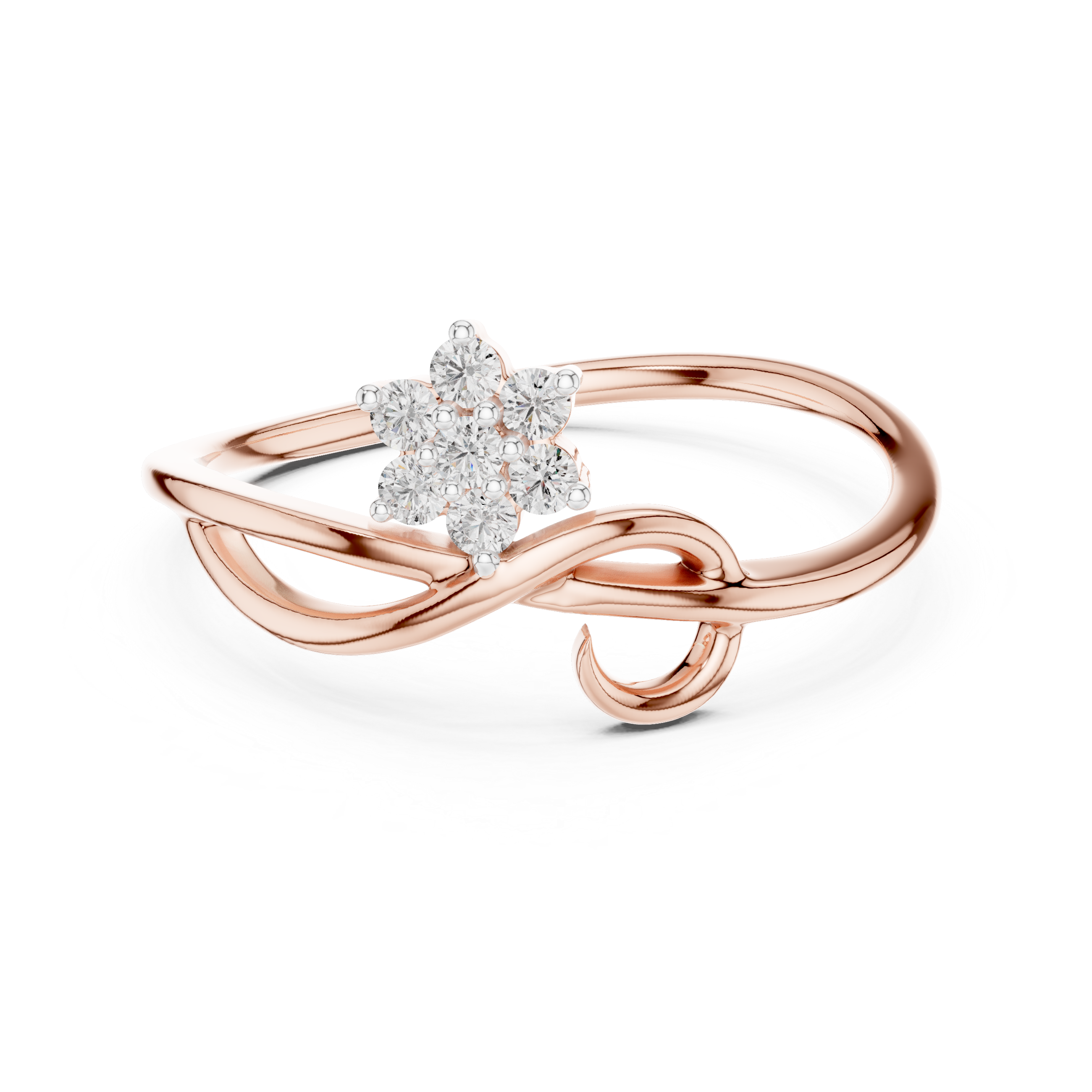 925 Silver Moissanite Floral Cluster Ring 14K Gold Plated