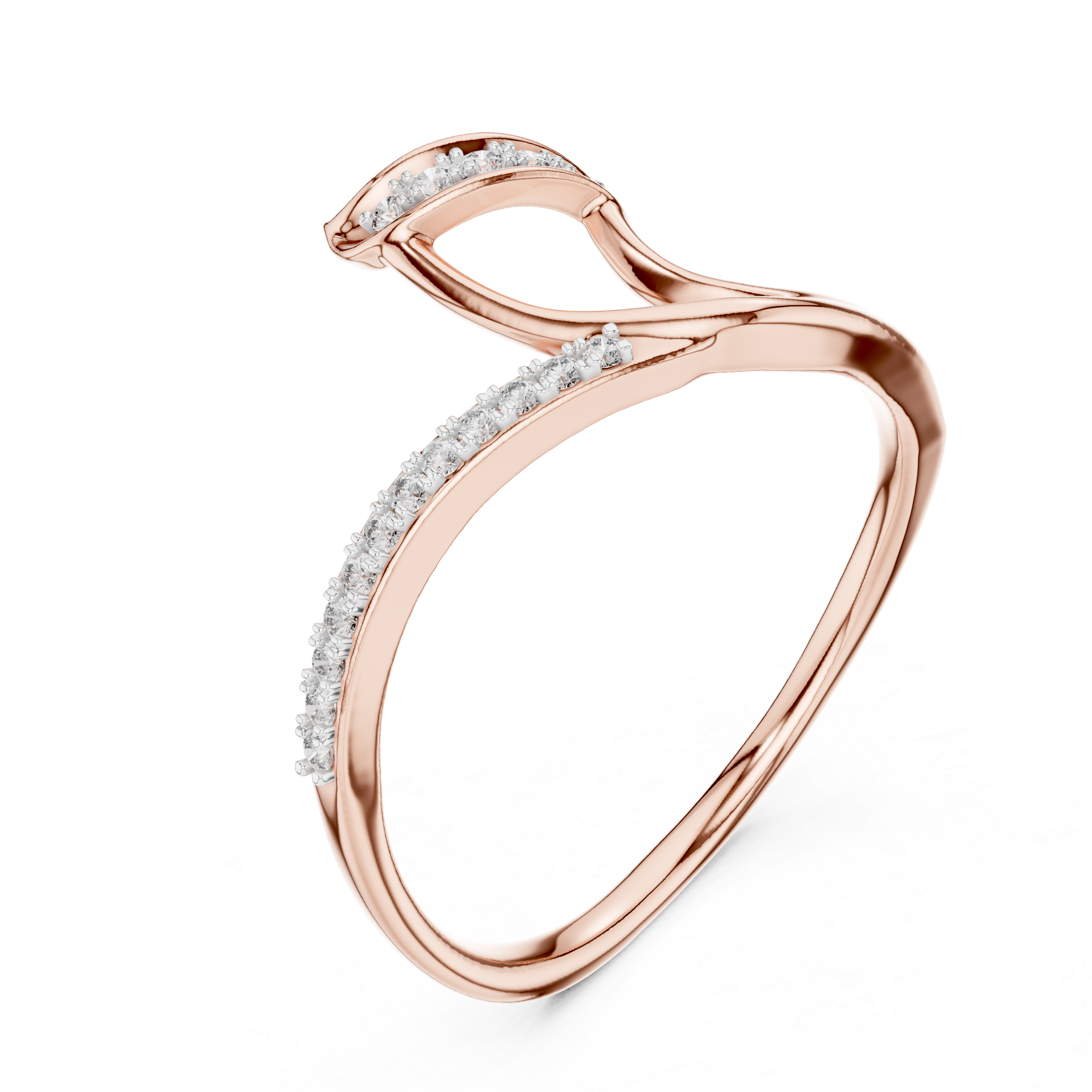 925 Silver Moissanite Negative-Space Bypass Ring 14K Gold Plated