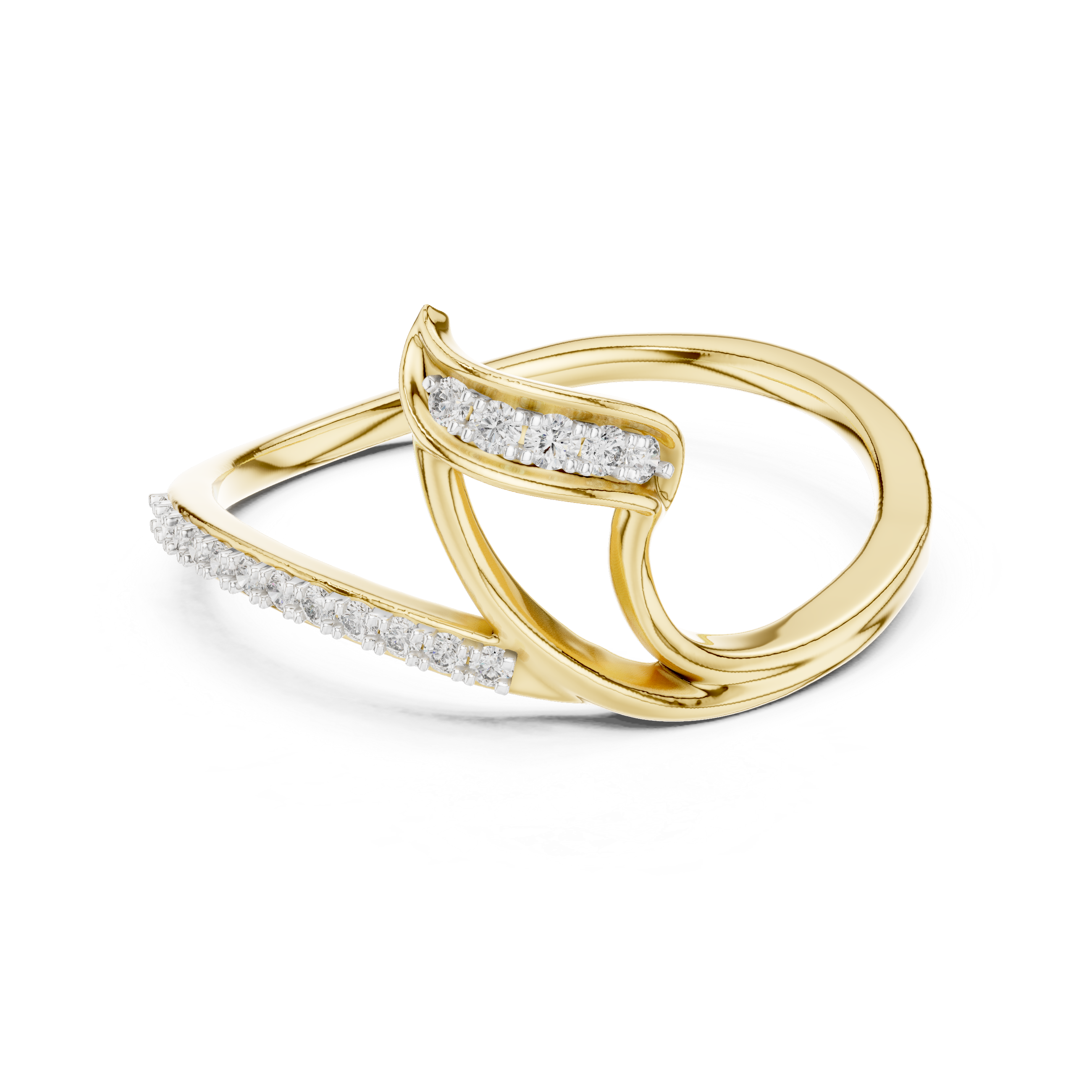925 Silver Moissanite Negative-Space Bypass Ring 14K Gold Plated