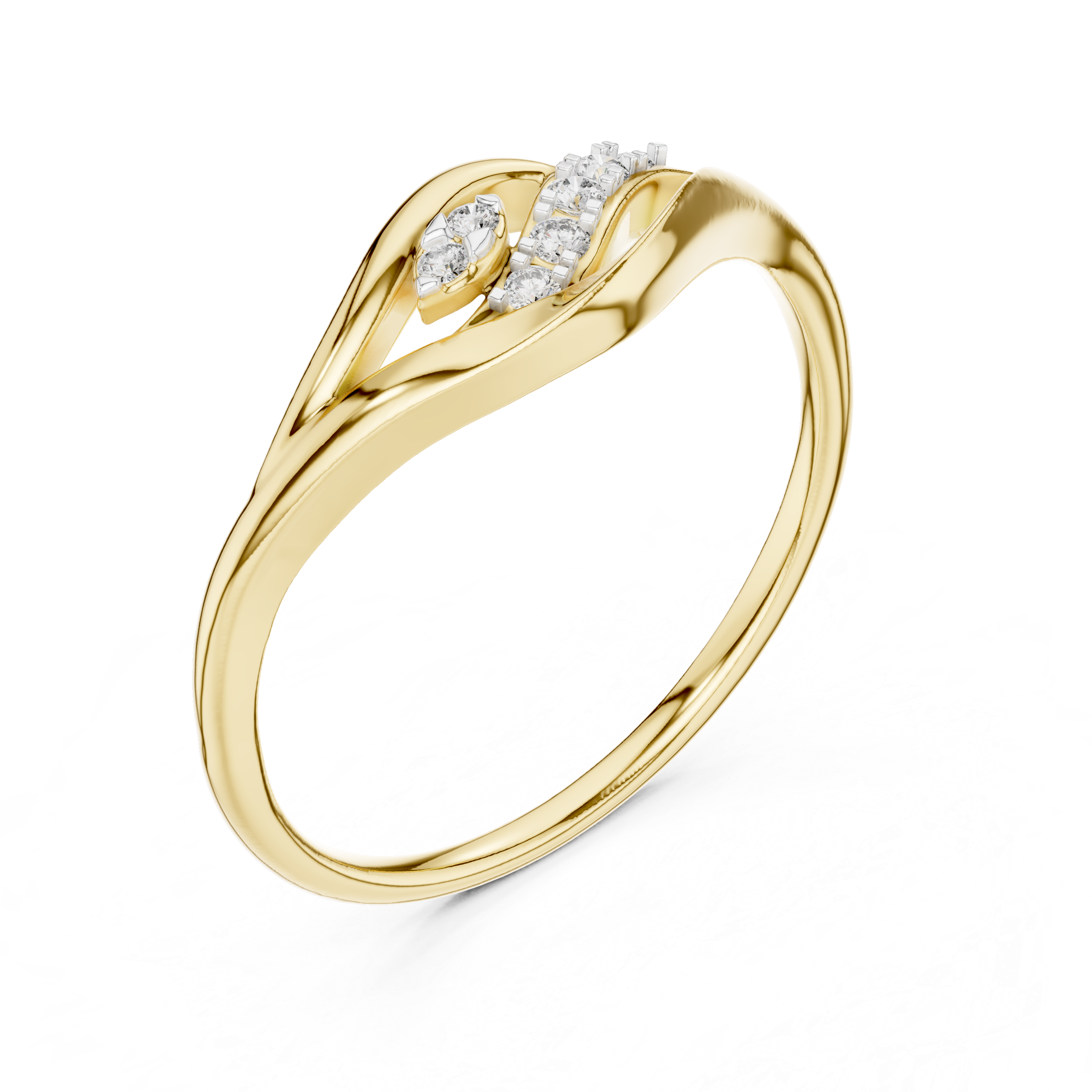 925 Silver Moissanite Botanical Leaf Bypass Ring 14K Gold Plated