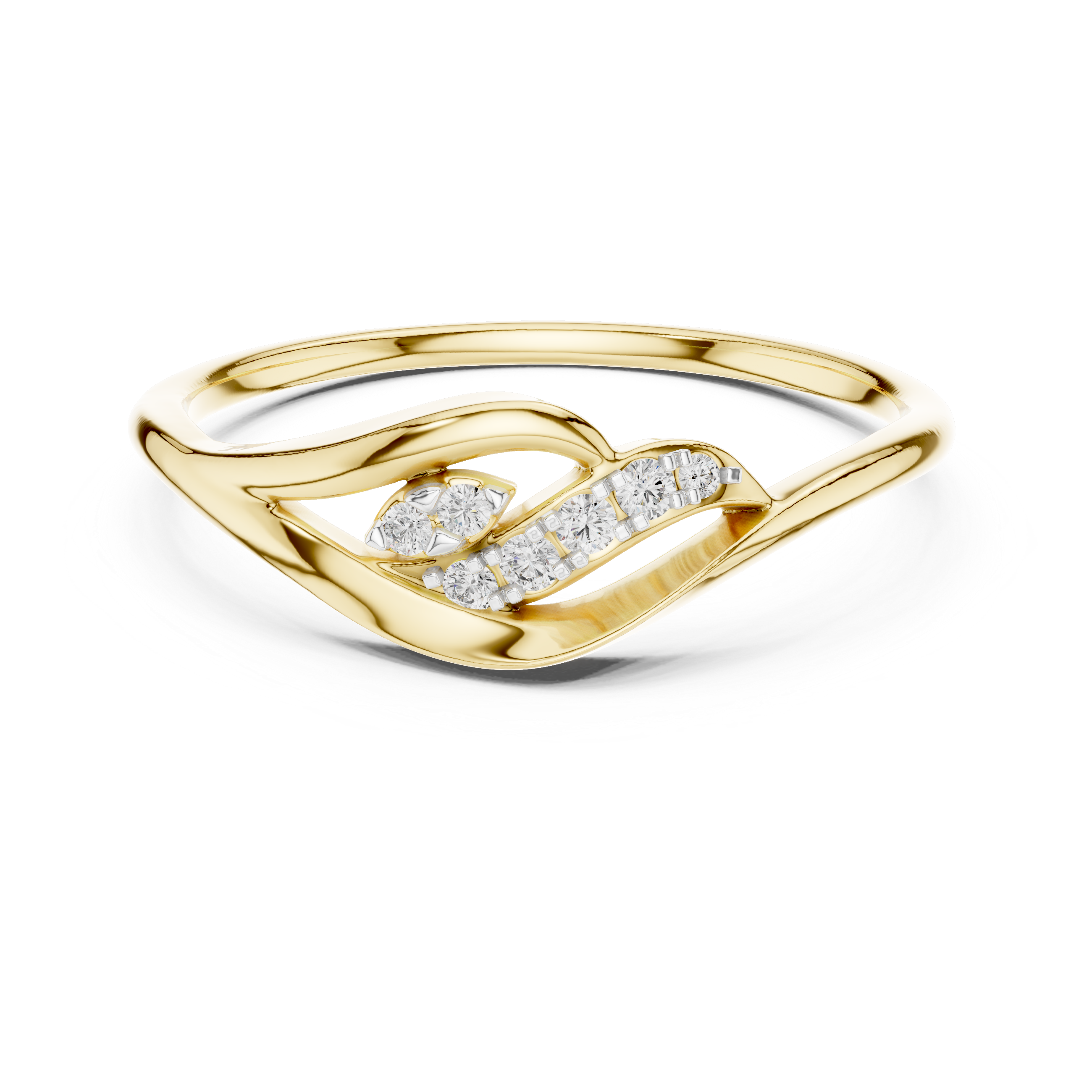 925 Silver Moissanite Botanical Leaf Bypass Ring 14K Gold Plated