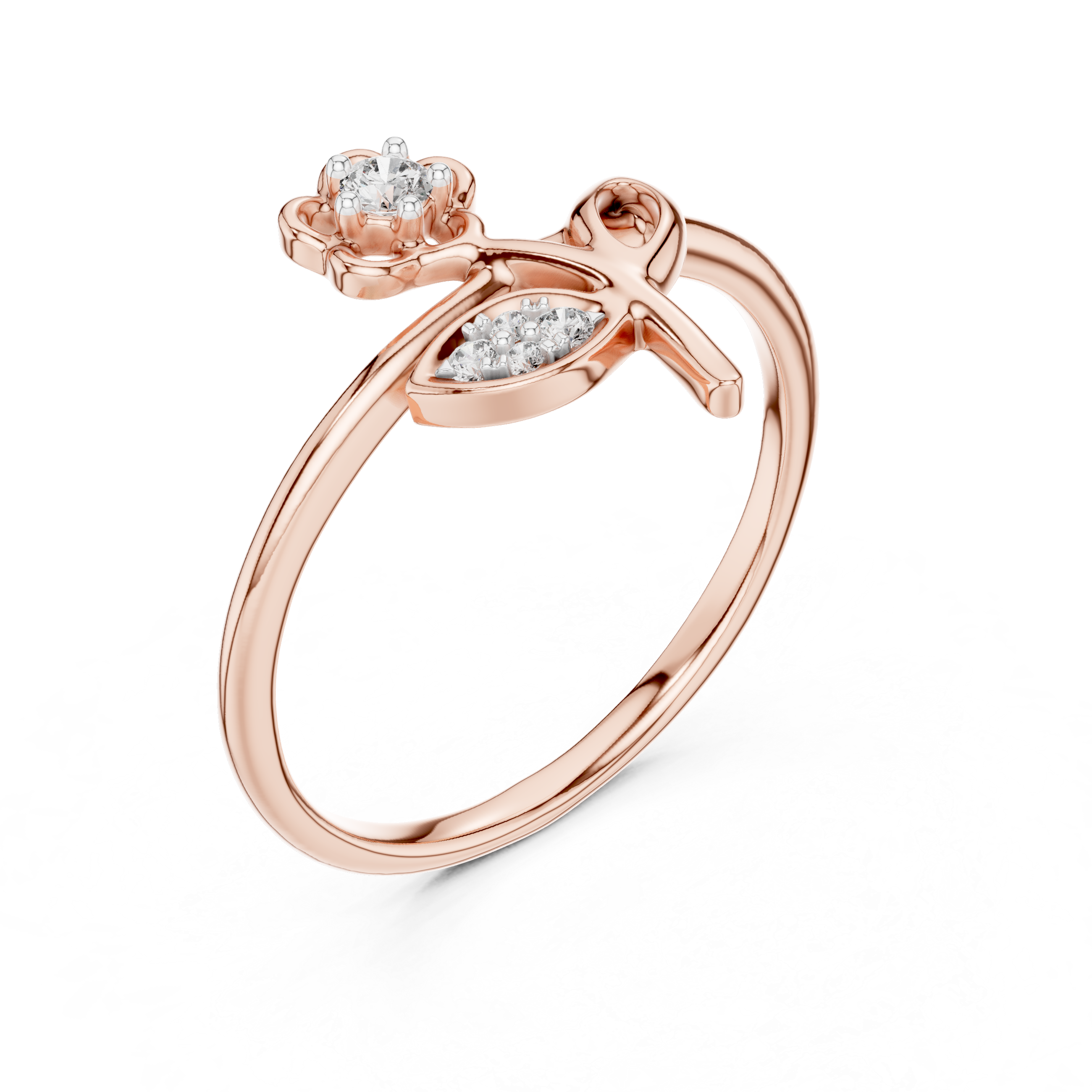 925 Silver Moissanite Botanical Flower Ring 14K Gold Plated