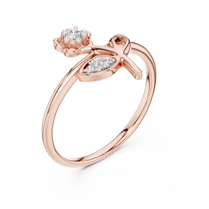 925 Silver Moissanite Botanical Flower Ring 14K Gold Plated