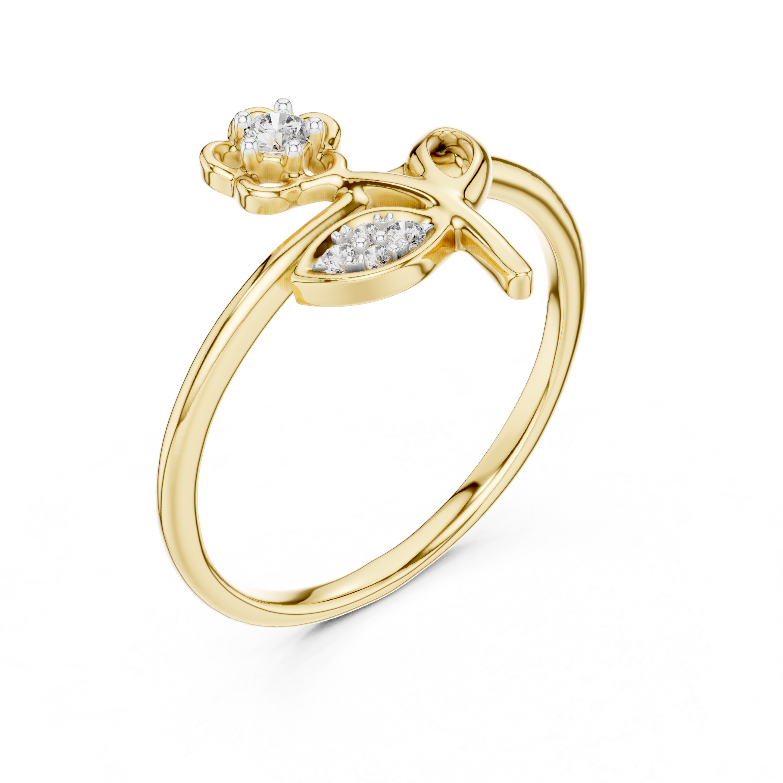 925 Silver Moissanite Botanical Flower Ring 14K Gold Plated