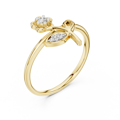 925 Silver Moissanite Botanical Flower Ring 14K Gold Plated