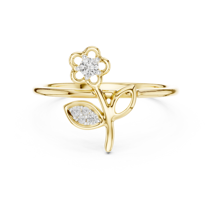 925 Silver Moissanite Botanical Flower Ring 14K Gold Plated