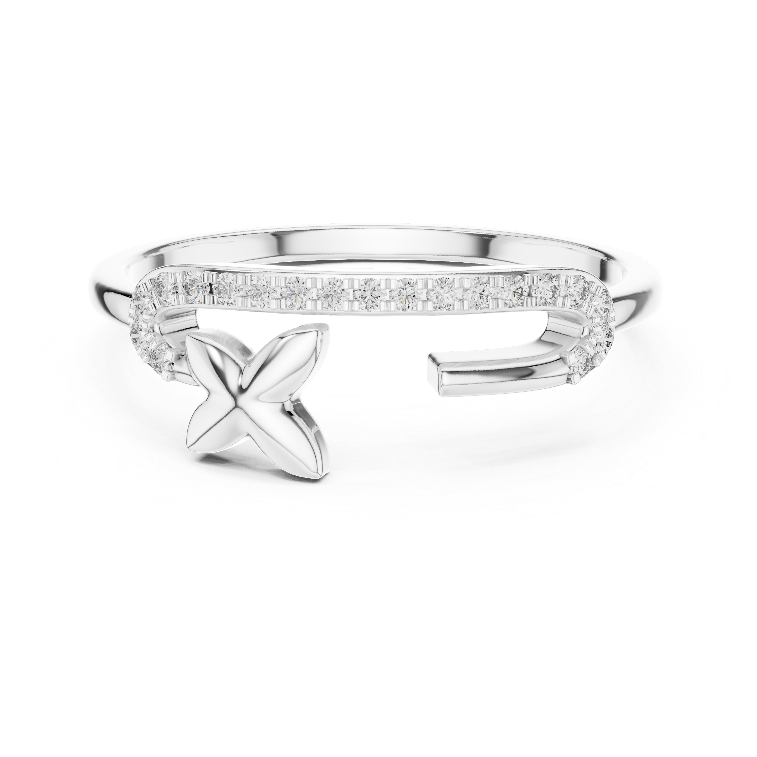 925 Silver Moissanite Safety Pin Open cuff Ring 14K Gold Plated