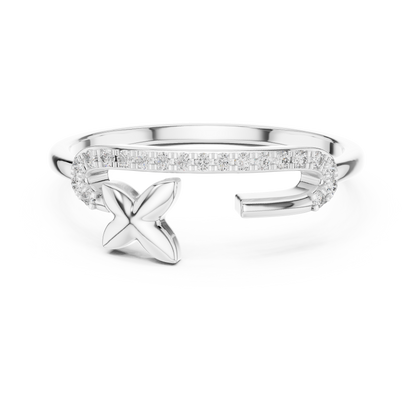 925 Silver Moissanite Safety Pin Open cuff Ring 14K Gold Plated