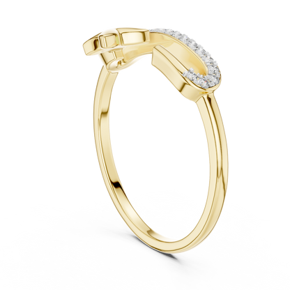 925 Silver Moissanite Safety Pin Open cuff Ring 14K Gold Plated
