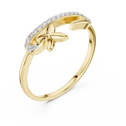 925 Silver Moissanite Safety Pin Open cuff Ring 14K Gold Plated