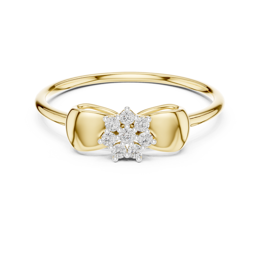 925 Silver Moissanite Floral Cluster Bow Ring 14K Gold Plated