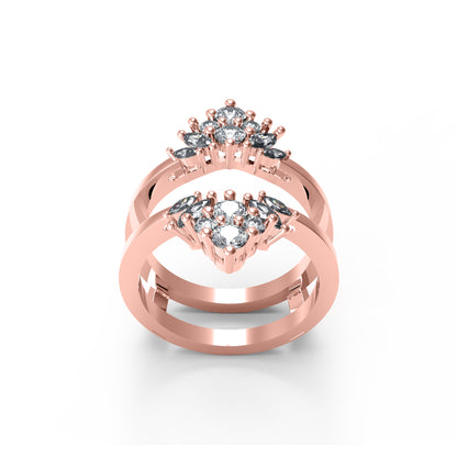 RKC Runder Moissanit Marquise Enhancer Ehering, Jackenring, 925er Sterlingsilber, 14 Karat Gelbgold vergoldet, Gewicht 5 g