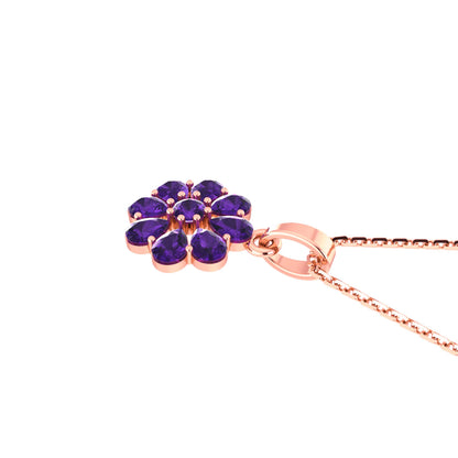 RKC Silver Pear & Round Cut Sapphire Flower Pendant With Link Chain Gold Plated