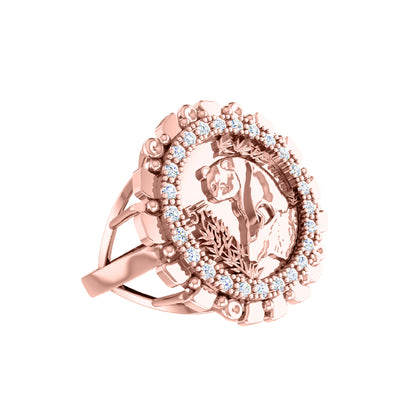 RKC Moissanit-Rundschliff-Panda-Münzring für Damen, 925er Silber, 14 Karat Gelbgold vergoldet, Gewicht 5 g, Breite 2,30 mm