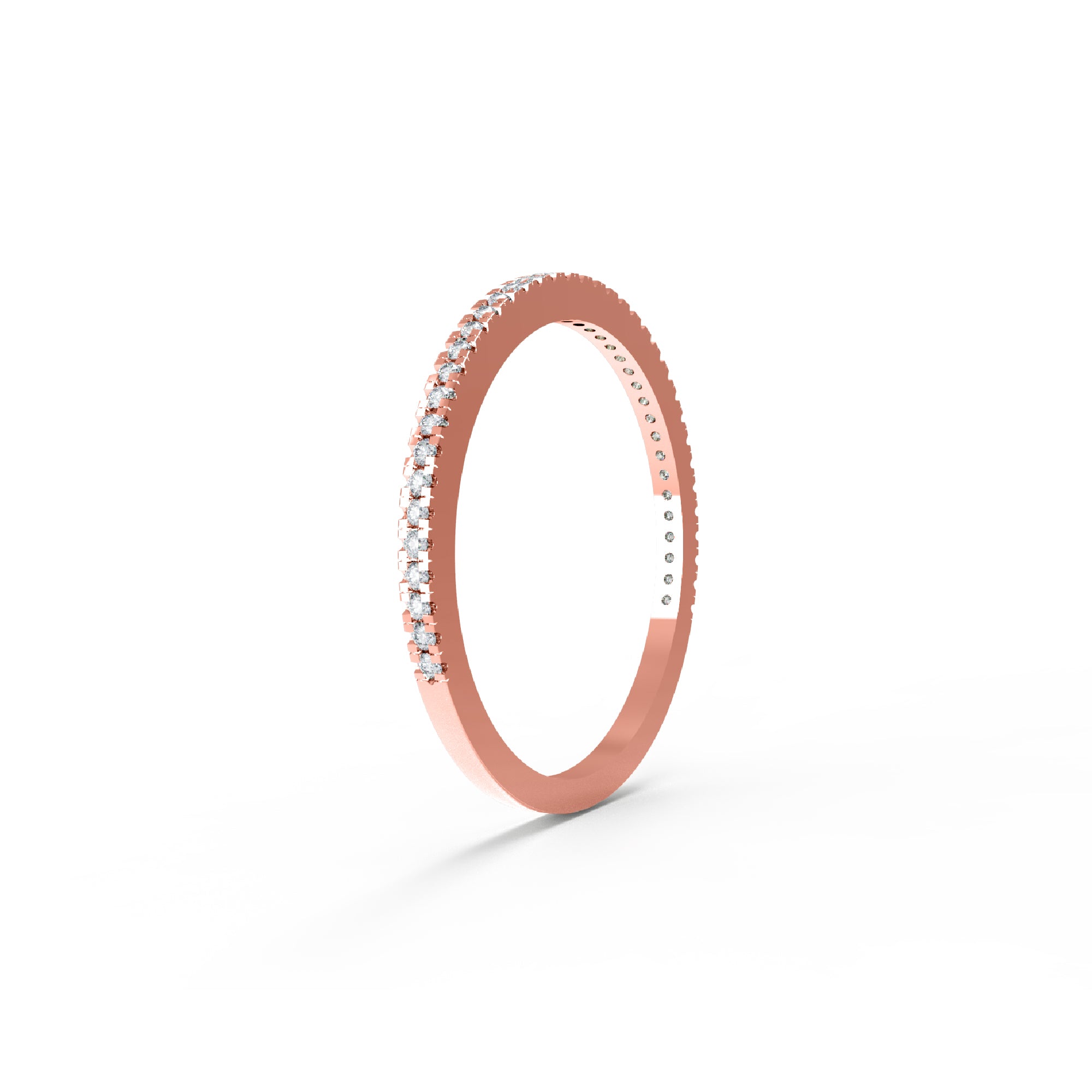 RKC Runder Moissanit-Ring aus 925er-Sterlingsilber, halbe Ewigkeit, stapelbarer Bandring für Damen, 925er-Silber, 14 Karat Roségold vergoldet, Gewicht 1,10 g, Breite 1,30 mm