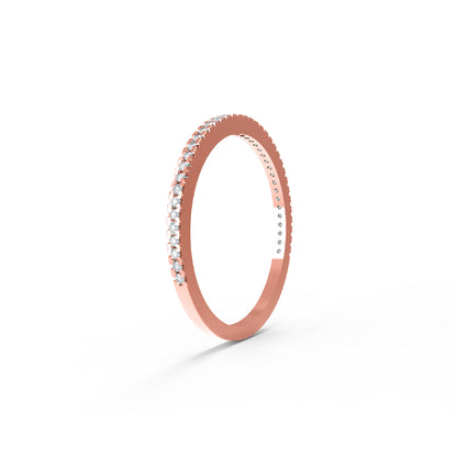 RKC Runder Moissanit-Ring aus 925er-Sterlingsilber, halbe Ewigkeit, stapelbarer Bandring für Damen, 925er-Silber, 14 Karat Roségold vergoldet, Gewicht 1,10 g, Breite 1,30 mm