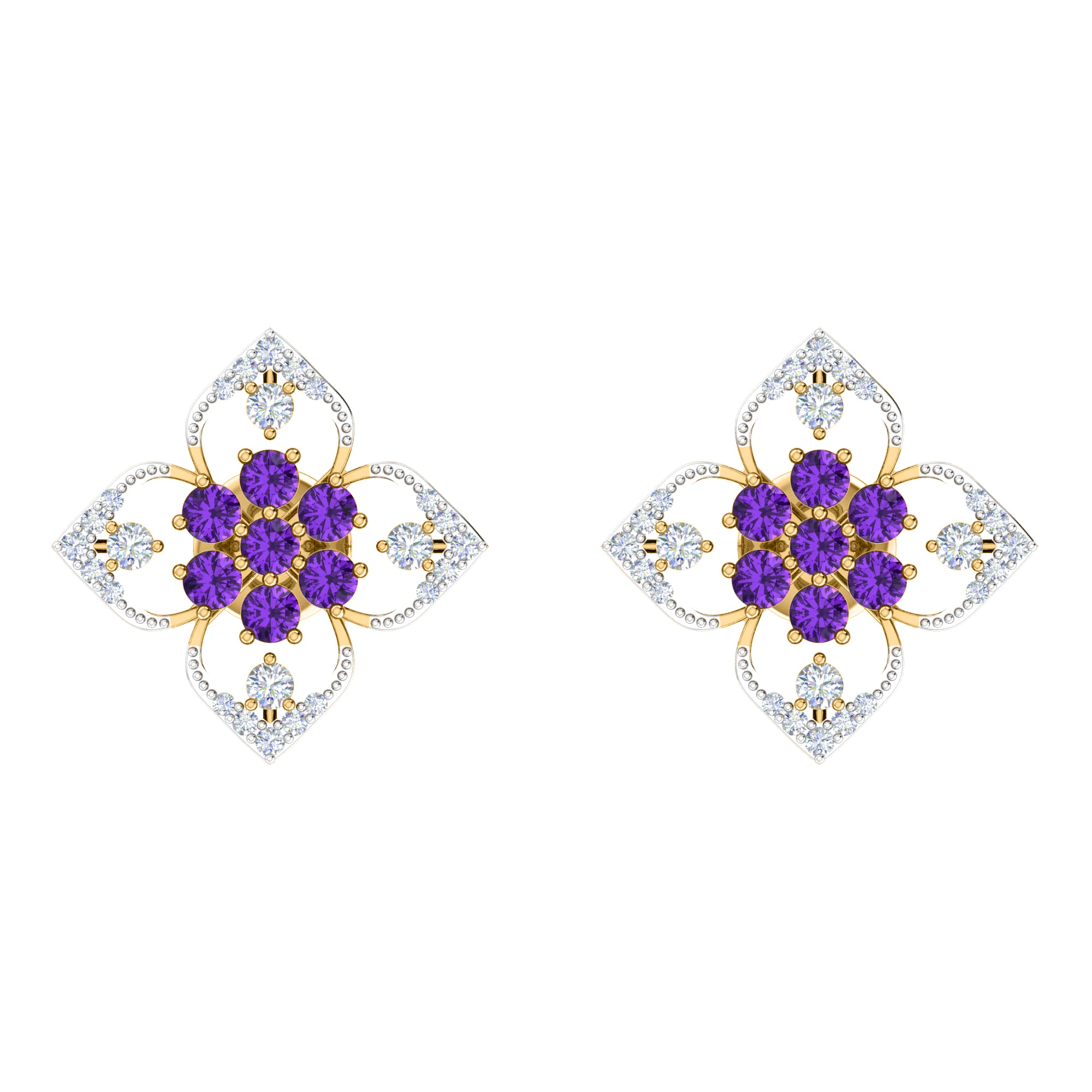 RKC 925 Sterling Silber Damen-Ohrring mit Blumenmuster für den täglichen Gebrauch, 14 Karat Gelb, Produktgewicht: 2,80 GM, Höhe: 14,70 mm