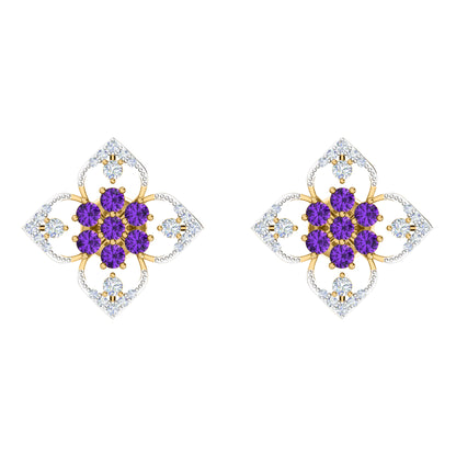 RKC 925 Sterling Silber Damen-Ohrring mit Blumenmuster für den täglichen Gebrauch, 14 Karat Gelb, Produktgewicht: 2,80 GM, Höhe: 14,70 mm