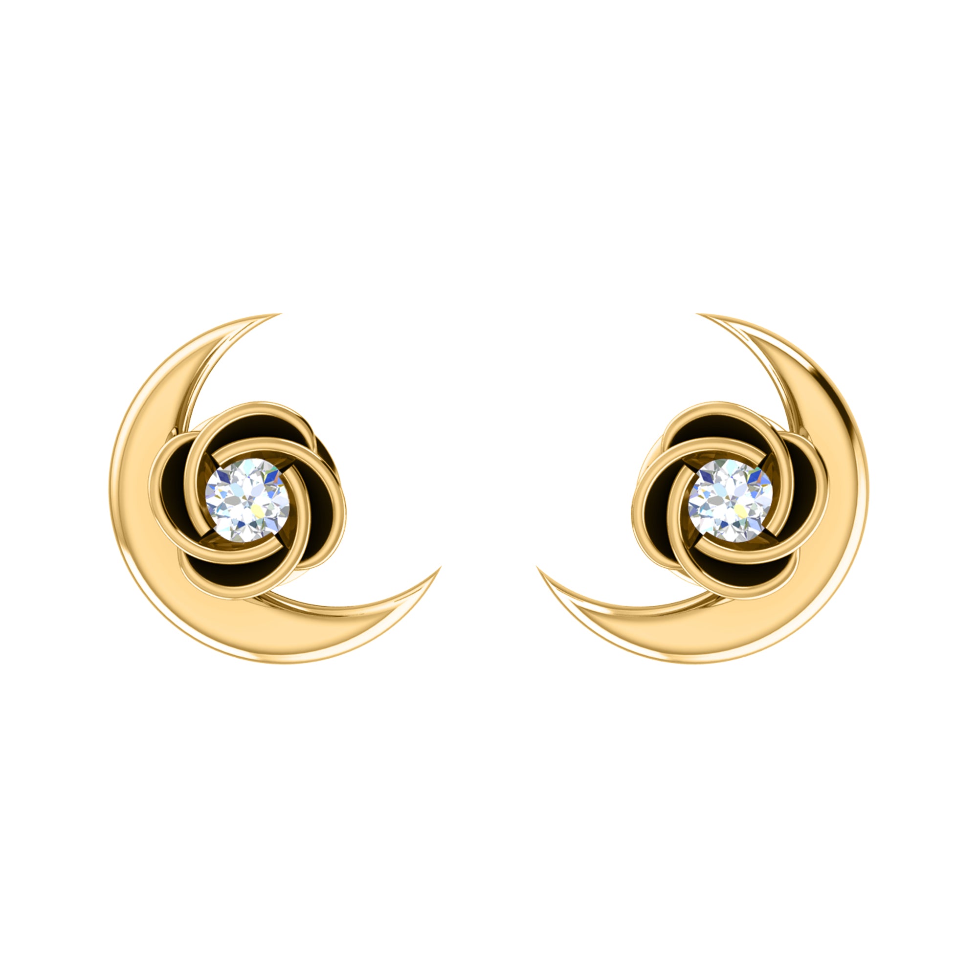 Orecchino da donna RKC in argento sterling 925 con mezza luna respinta in oro bianco 14k oltre 1,60 peso, altezza 9,30 mm