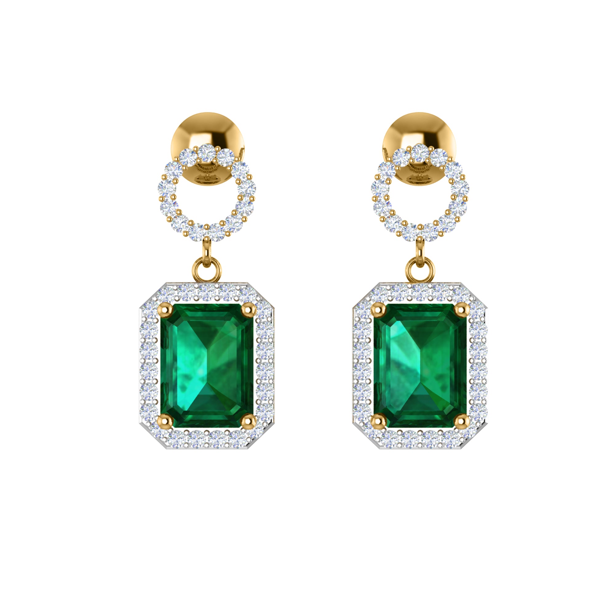 RKC 925 Sterling Silver Drop Ciondola Halo Orecchino da donna in oro giallo 14k su peso 3,20 altezza 19,60 mm