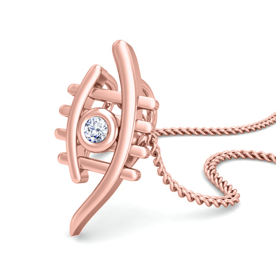 RKC Evil Eye Argento Ciondolo da donna in moissanite da 0,025 CT Finitura in oro giallo 14K Catena libera Peso 2,7 g Altezza 14 mm