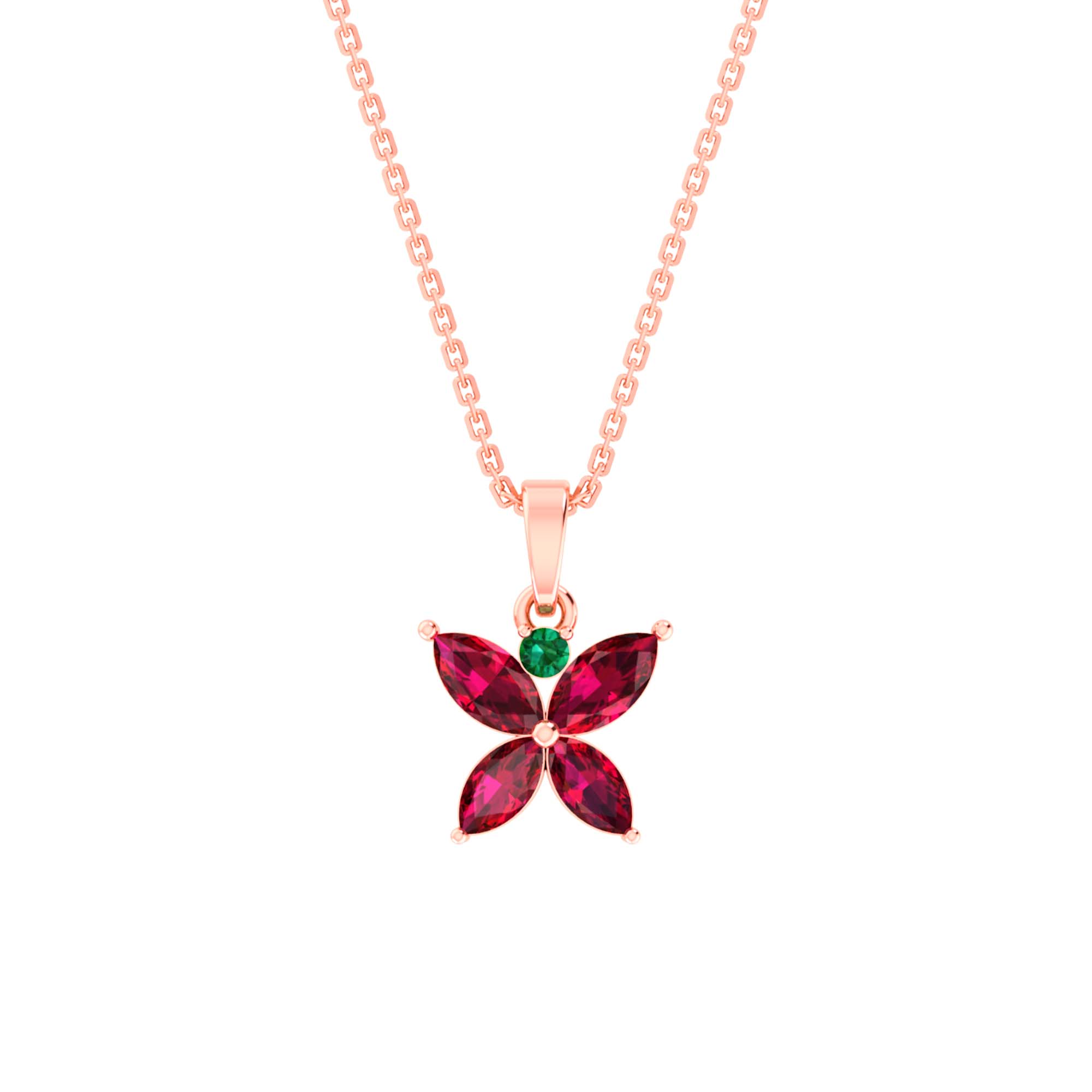 RKC Golden Stunning Flower Gemstone Shape Mini Pendant Necklace With Chain Birthday Gift