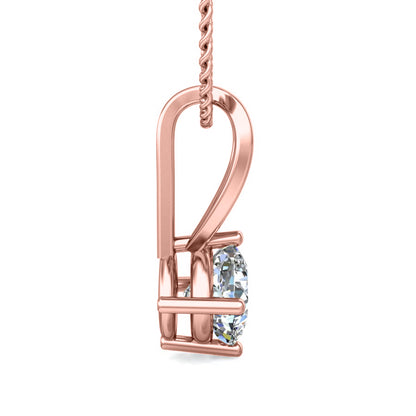 Ciondolo da donna solitario in moissanite da 0,48 ct in argento sterling 925 RKC, finitura in oro rosa 14 carati, peso 2,8 g, altezza 13 mm
