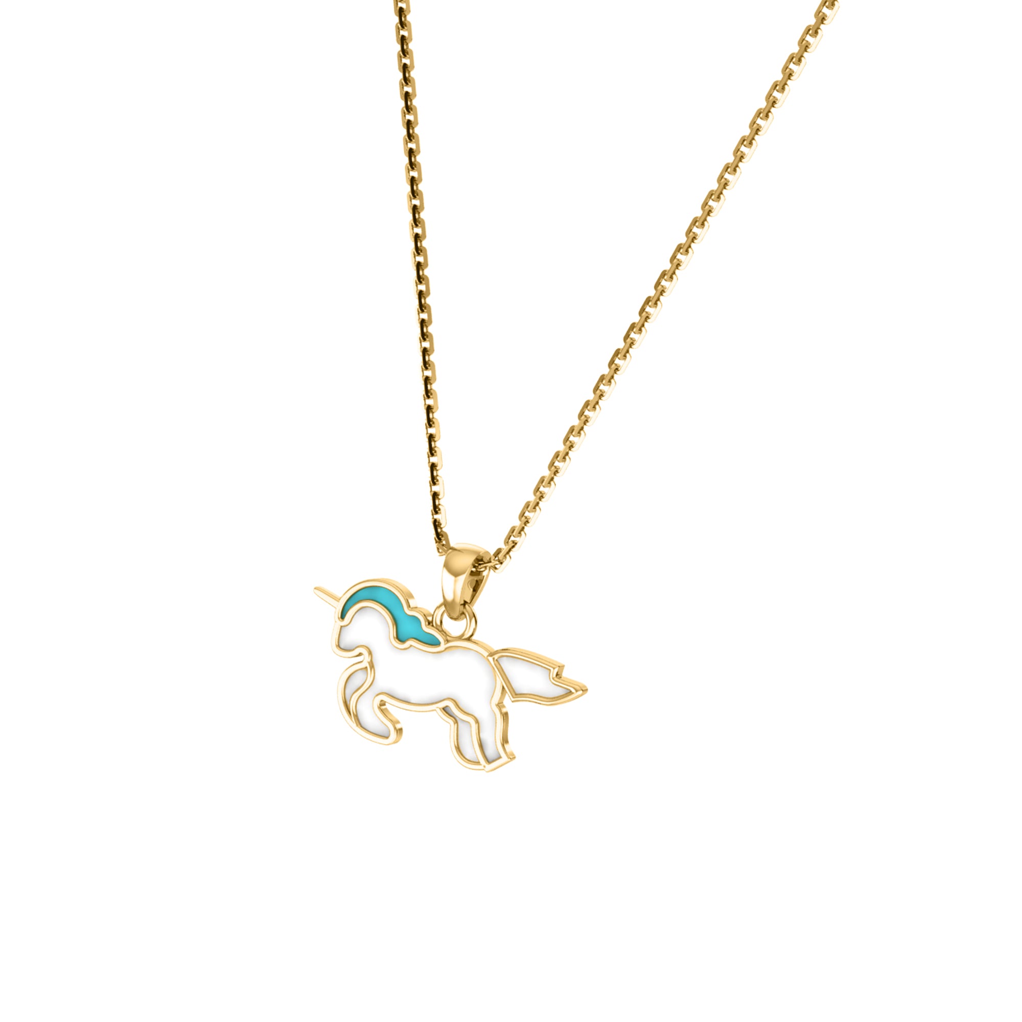 RKC Emaille-Einhorn-Anhänger, 925er Silber, Schmuck, 14 Karat Gelbgold vergoldet, Produktgewicht: 3,80 g, Höhe: 12,00 mm