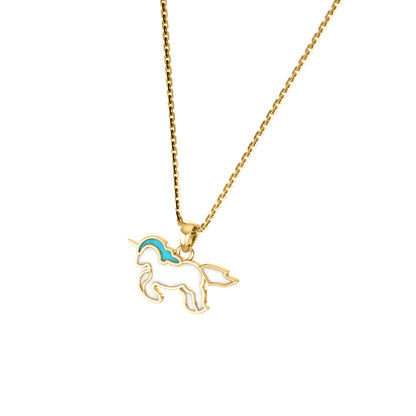 RKC Emaille-Einhorn-Anhänger, 925er Silber, Schmuck, 14 Karat Gelbgold vergoldet, Produktgewicht: 3,80 g, Höhe: 12,00 mm