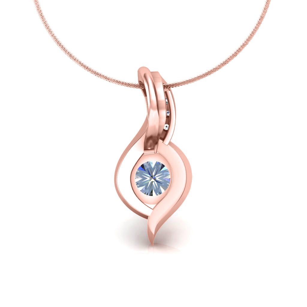 RKC 925 Sterling Silber runder Moissanit-Anhänger mit 0,92 CT, 14 Karat Roségold vergoldet, Gewicht 3,00 g, Höhe 15 mm