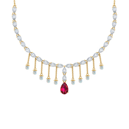 RKC Silver Statement Necklace 24 Carat Cubic Zirconia Necklace For Our Better Half Person Weight- 15gm