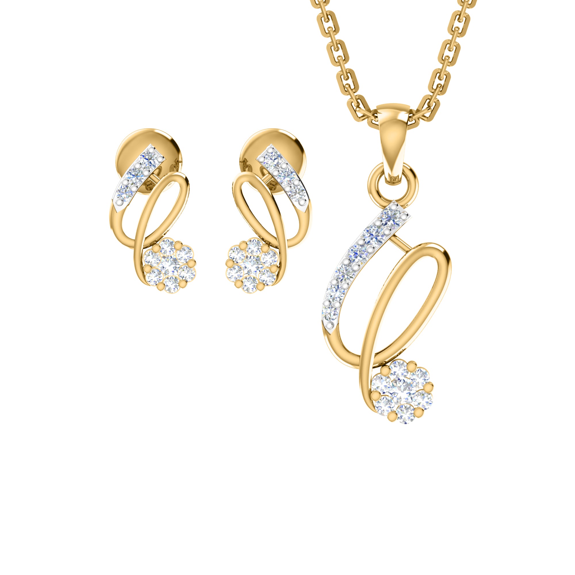 RKC 925 Silber Golden Gesamtgewicht 0,42 ct Moissanit Anhänger Gewicht 3,10 gm und Gewicht Ohrring 1,80 gm Set mit 14K Rosévergoldung