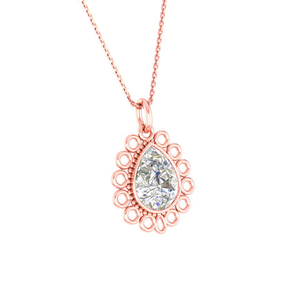 RKC Moissanite/ CZ Golden Pear Shape Pendant with Link Chain 14k Yellow Gold Plated Weight gm