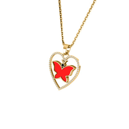 RKC 0,14 Karat Moissanit-Herz-Emaille-Anhänger-Halskette, 925er Silber, Schmuck, 14 Karat Gelbgold vergoldet, Produktgewicht: 4,50 g, Höhe: 18,50 mm