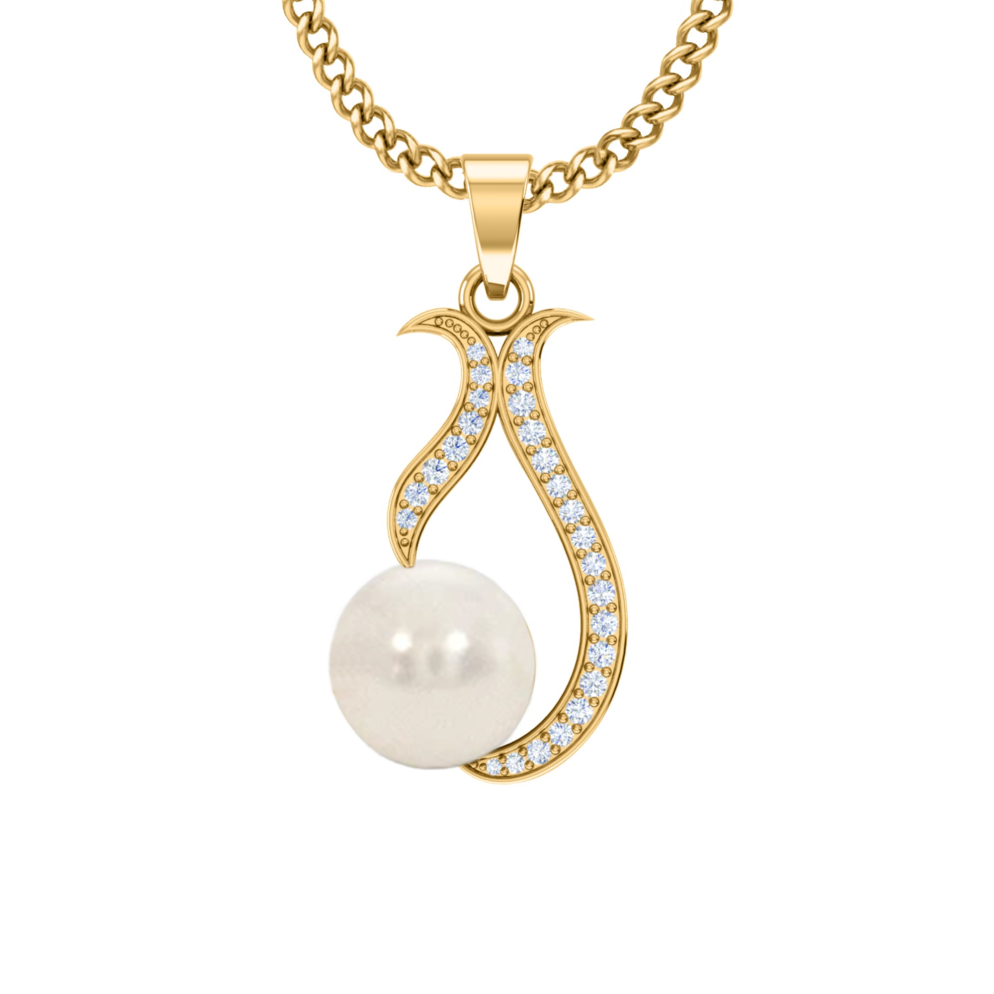 RKC 3,35 Karat Moissanit und Perlentropfen-Anhänger, 925er Silberschmuck, 14 Karat Gelbgold vergoldet, 4,40 g, 29,00 mm