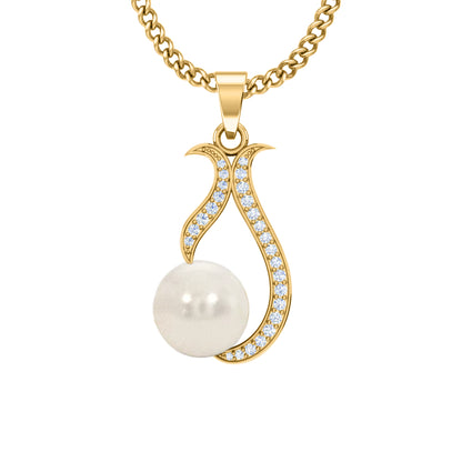 RKC 3,35 Karat Moissanit und Perlentropfen-Anhänger, 925er Silberschmuck, 14 Karat Gelbgold vergoldet, 4,40 g, 29,00 mm