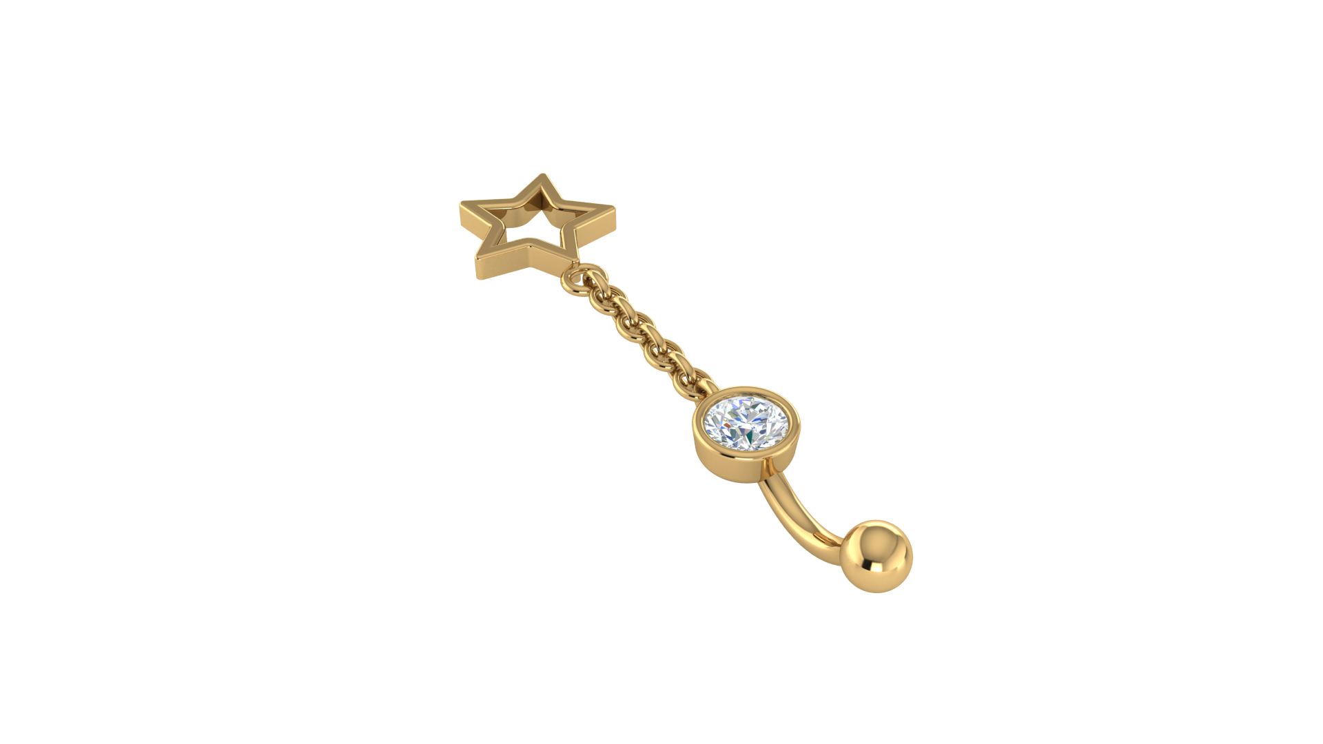 RKC JEWELRY 925 Sterling Silber Drop Star Damen-Bauchnabel, 14 Karat Gelbgold vergoldet, Gewicht 1,20 GM, Höhe 35 mm