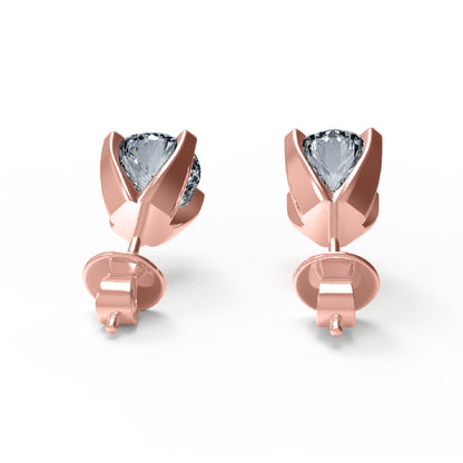RKC 925 Sterling Silber Unisex-Ohrstecker mit vier Zinken, 14 Karat Gelb, Produktgewicht: 1,60 GM, Höhe: 5,50 mm