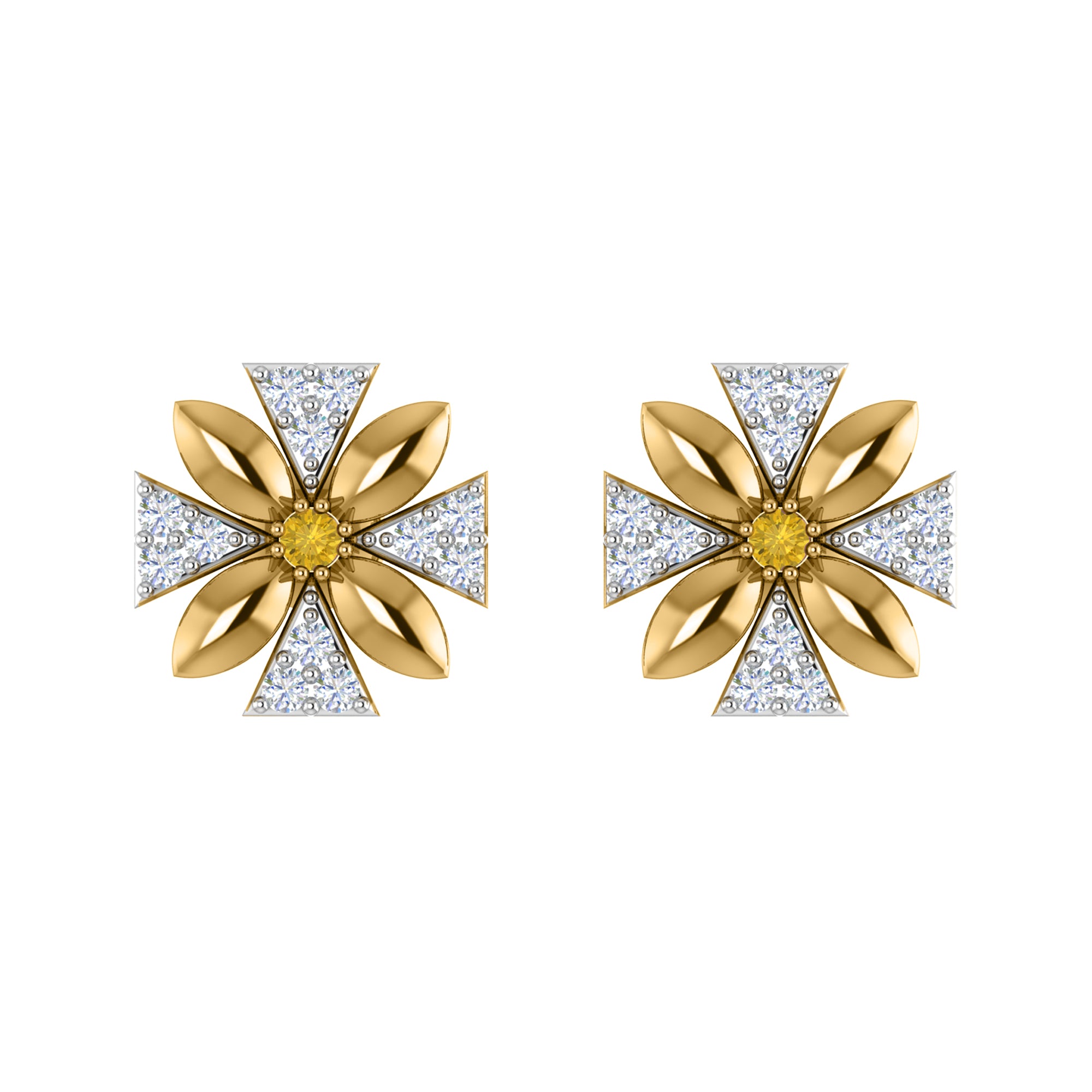 Orecchino da donna con motivo floreale push-back in argento sterling RKC 925, oro rosa 14 carati, peso 3,00 g, altezza 11,50 mm