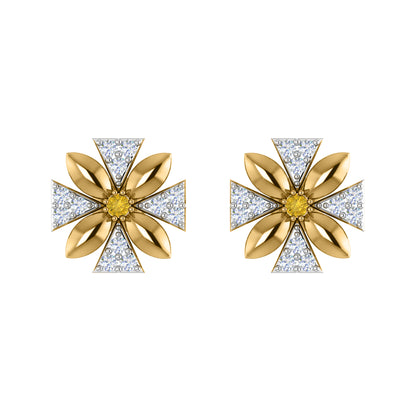 Orecchino da donna con motivo floreale push-back in argento sterling RKC 925, oro rosa 14 carati, peso 3,00 g, altezza 11,50 mm