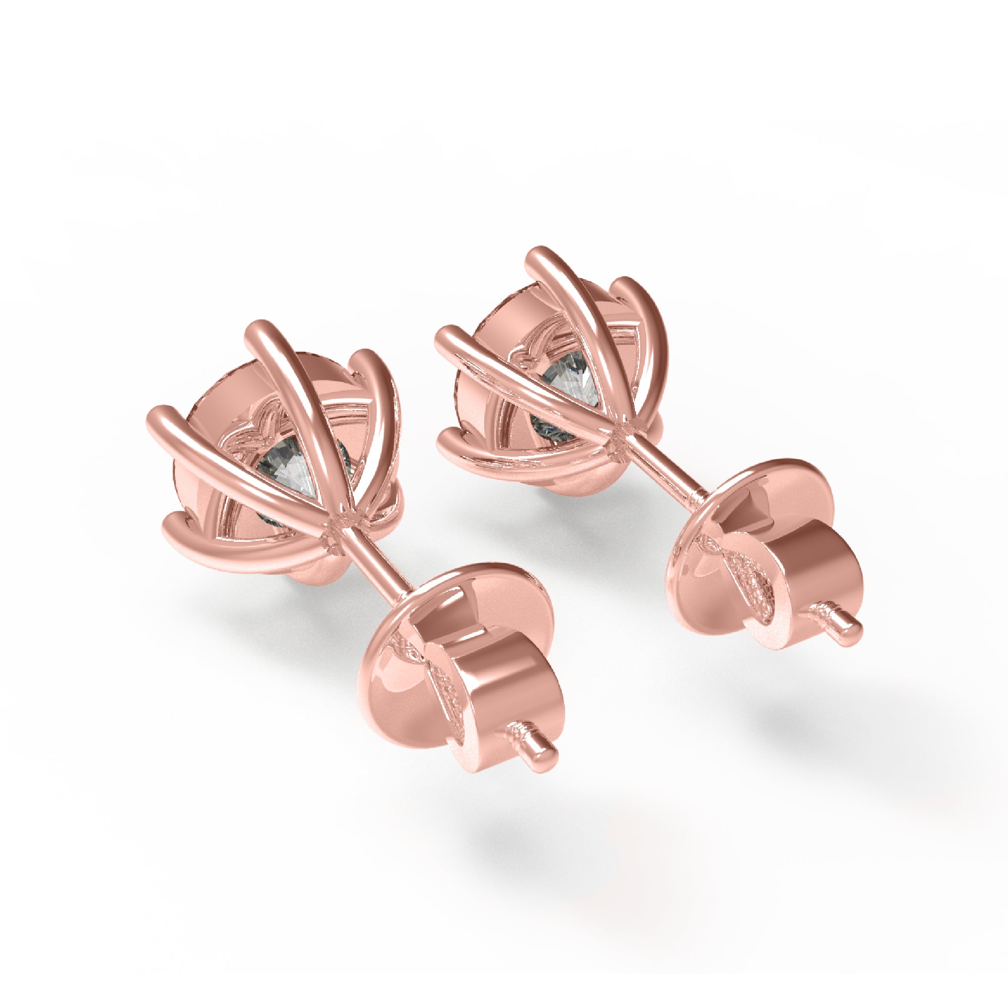 RKC Damen-Solitär-Ohrstecker aus 925er-Sterlingsilber, sechs Zinken, 14 Karat Rose über Produktgewicht: 1,20 GM, Steinhöhe: 3,80 mm