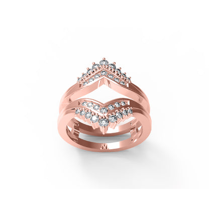 RKC Moissanit 925 Sterling Silber Hochzeit Enhancer Guard Verlobungsring 14 Karat Roségold vergoldet, Gewicht 6 g, Breite 6,50 mm